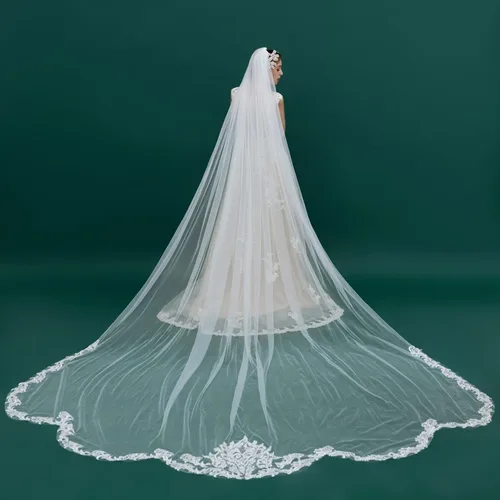 Vista 3 de velo de novia de tul suave con longitud catedral para mujer 1 nivel con peine 350cm