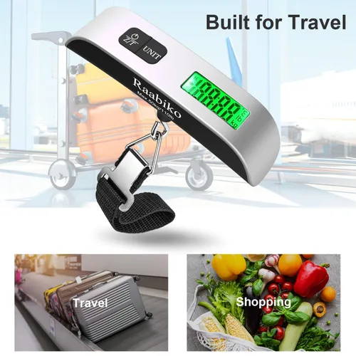 Vista 2 de Raabiko Báscula digital para equipaje (paquete de 2), báscula digital de peso para equipaje con sensor de temperatura, pintura de goma, 110 libras