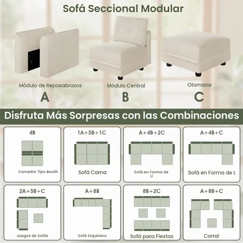 Vista 8 de LLappuil Sofá modular de 112 pulgadas con almacenamiento, sofá de pana de 5 plazas en forma de L con 4 cojines, sofá convertible apto para mascotas