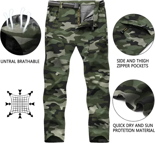 Vista 5 de SIKAINI Pantalones tácticos de secado rápido para hombre, ligeros, impermeables, para senderismo, Ripstop, con cinturón