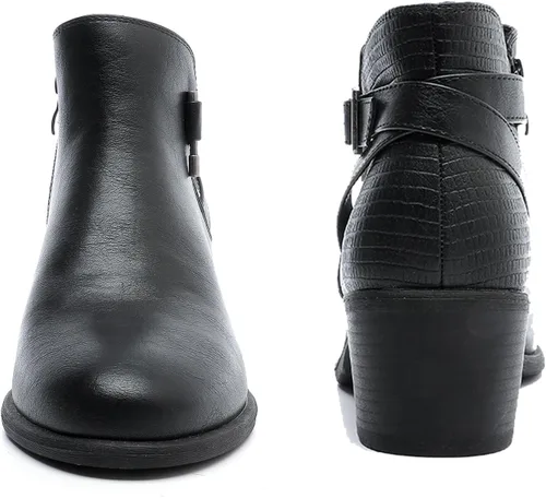 Vista 4 de Luoika Botines anchos para mujer, botas cortas negras y marrones con tacón bajo y cremallera lateral.