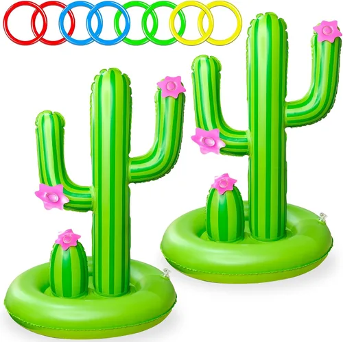 Vista 9 de Juego de juguetes inflables de flamenco 2 en 1 para lanzar y lanzar anillos. Juego de juguetes inflables de flamenco para piscina y cornhole