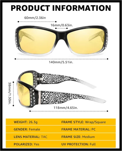 Vista 5 de LVIOE Gafas de sol polarizadasgafas de conducción de visión nocturna para mujeres LN010