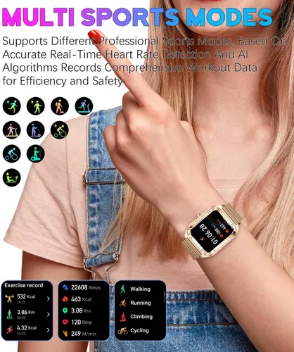 Vista 5 de Reloj inteligente para mujer, reloj inteligente de 1.59 pulgadas de tacto completo para mujer con seguimiento de la salud femenina, monitor de ritmo