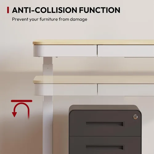 Vista 6 de SANODESK Escritorio eléctrico de una pieza ajustable en altura con cajón Textura de bambú de 48