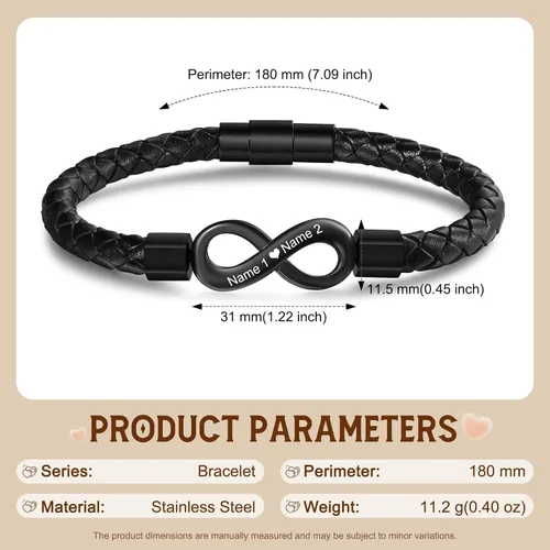 Vista 3 de Pulseras personalizadas a juego para parejas, pulseras de infinito con nombre grabado personalizado para hombres y mujeres, regalos del día de San