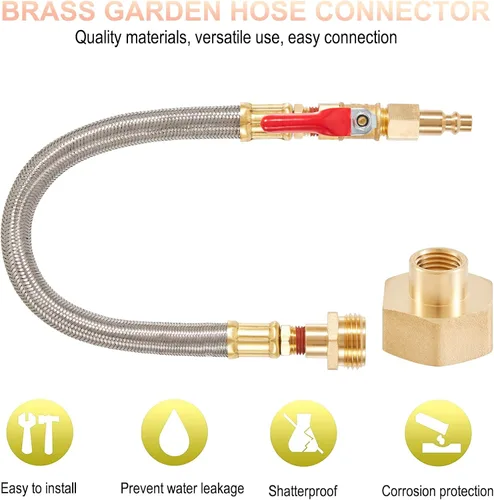 Vista 2 de Kit de invierno RV Adaptador de soplado de aspersor con válvula de cierre y enchufe industrial de 1/4 pulgadas, compresor de aire, conector