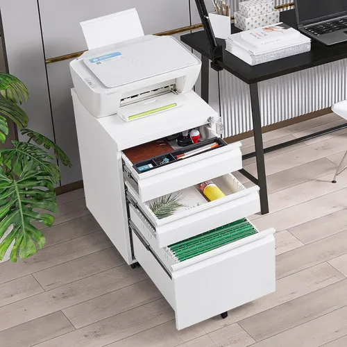 Vista 5 de SoarFlash Archivador de 3 cajones con cerradura, archivador de metal rodante para oficina en casa, debajo del escritorio, archivador móvil