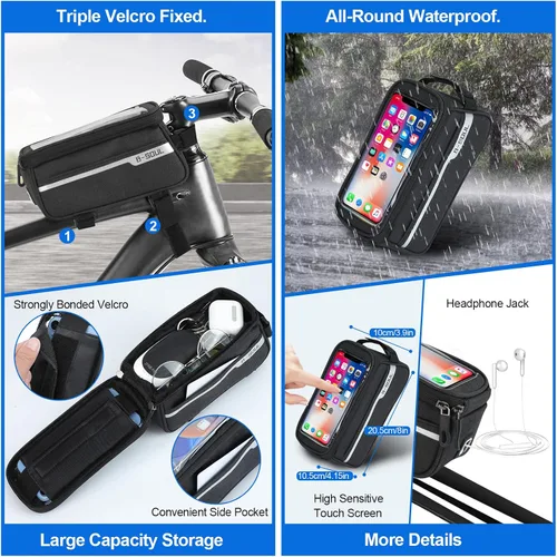 Vista 4 de Paquete de 8 accesorios para bicicleta, juego de luces para bicicleta recargable por USB, 1 soporte para botella de agua para bicicleta, bolsa