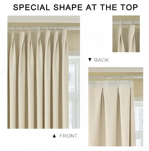 Vista 3 de MUMFAS - Cortina de Pliegue con Enganche, Crema Beige, 52" de ancho x 63" de largo, 50% Opaca, Aislamiento Térmico, Cortina de Puerta de Patio