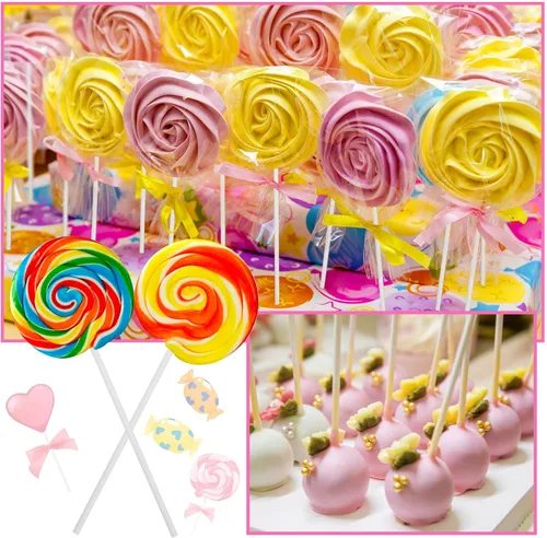 Vista 5 de 1200 piezas de palitos para pastel pop y envolturas, palitos para pastel pop de 15 cm con lazos para caramelos, chocolates, galletas y dulces