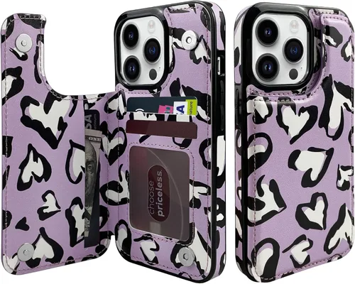 Vista 11 de Funda de piel con tapa para tarjetas compatible con iPhone 13 Pro de 6.1 pulgadas, para mujeres y niñas con tarjetero con función atril, doble
