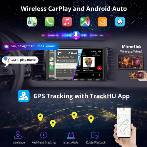 Vista 4 de S8 8-Core 4G+32G Estéreo de Coche Android Doble DIN, 4G LTE, WiFi/BT/USB Tethering, Pantalla Táctil QLED Inalámbrica de 7 Pulgadas CarPlay Android