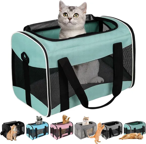 Vista 8 de Estuche de transporte para gatos, aprobado por aerolíneas, portátil y transpirable, transportador de viaje para mascotas, almohadilla de forro polar