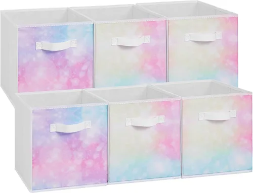 Vista 12 de Stero Cubos de almacenamiento de tela, paquete de 3 contenedores plegables con asa, cestas de almacenamiento de 11 pulgadas caja para estantes