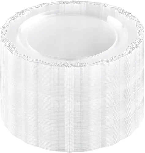 Vista 24 de DaYammi 60 piezas de platos de plástico transparente dorado elegantes platos desechables transparentes resistentes premium de 10.25 pulgadas