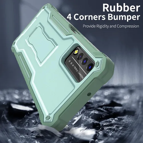 Vista 5 de ExoGuard Funda para T-Mobile REVVL V Plus 5G, funda de goma a prueba de golpes de cuerpo completo, protector de pantalla integrado y soporte Verde
