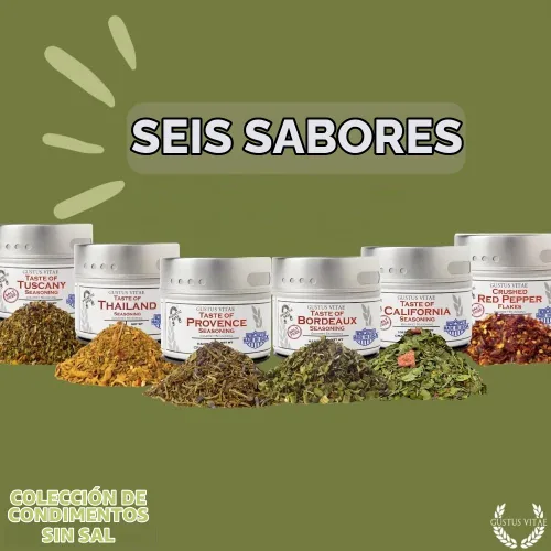 Vista 6 de Colección de condimentos gourmet sin sal Sin OMG 6 latas magnéticas Mezclas de especias en lotes pequeños