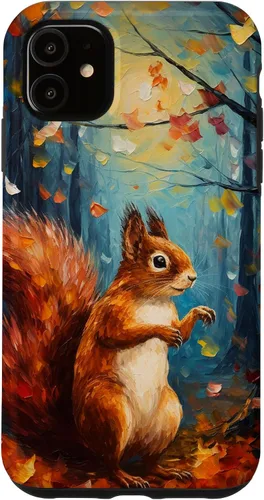 Vista 8 de Starry Night Squirrel Autumn Falling Leaves Van Gogh Style Case for iPhone 16