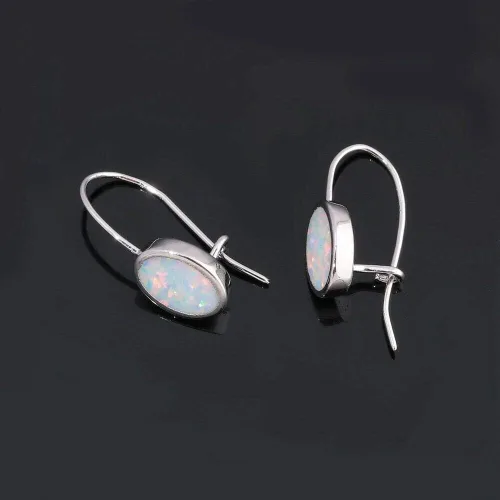 Vista 2 de CiNily Aretes colgantes de ópalo para mujeres y niñas, diseño de flores, mariposas, forma ovalada, aretes de gota con cierre de palanca, regalo