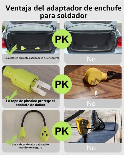 Vista 4 de NEMA L14-30P a 6-50R adaptador de generador a soldador, cable de alimentación resistente de 1.5 pies, STW 10/3 AWG, 125V/250V, certificación ETL