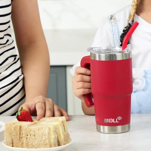 Vista 7 de Vaso de 16 onzas con asa, reutilizable, de acero inoxidable, aislado al vacío, con tapa y pajilla, para mujeres y niñas (verde manzana)
