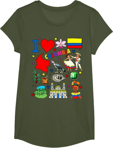 Vista 62 de Camiseta con diseño de bandera y mapa de I Love Colombia dibujada a mano