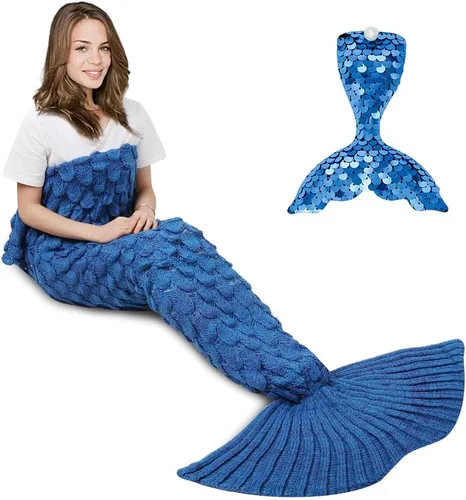 Vista 10 de AmyHomie Manta de cola de sirena, manta suave para niños, saco de dormir de sirena de ganchillo, regalo de sirena para niñas