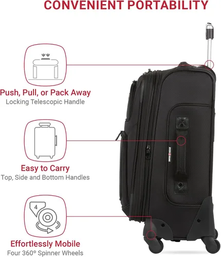 Vista 2 de SwissGear - Equipaje suave expandible Sion con ruedas, Negro