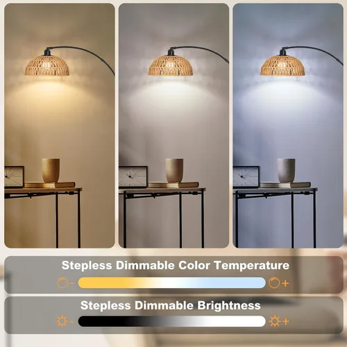 Vista 4 de Brilvibera - Lámparas de pie modernas negras con control remoto Stepless Dimmable Bulb, Hand-Worked Adjustable Rattan Lamp Shades Bohemian Floor