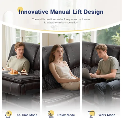 Vista 3 de Sofá reclinable mejorado 2026 de 3 plazas con sillón reclinable, asiento de cine en casa con consola elevable y reposabrazos extraíbles, sofá manual