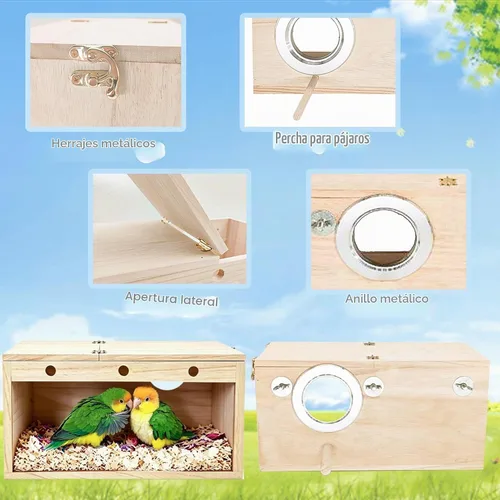 Vista 4 de Tfwadmx - Caja de nido de periquitos, caja de cría de pájaros de madera con Transparente-L