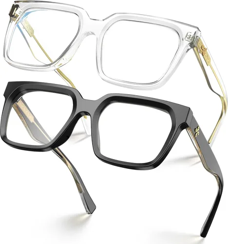 Vista 26 de VISOONE Chunky Rectangle Oversized Blue Light Blocking Computer Glasses Clear Lenses Cute Fake Large Frame Preppy Stylish Designer Fashion Screen