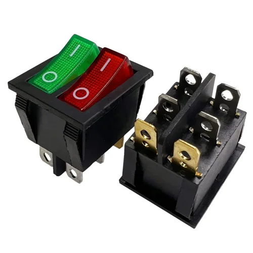Vista 8 de Interruptor basculante DPST On-Off Unilluminated Negro 4 Pin 1.220x0.984 in Rectangular Snap-in Interruptor de alimentación de palanca