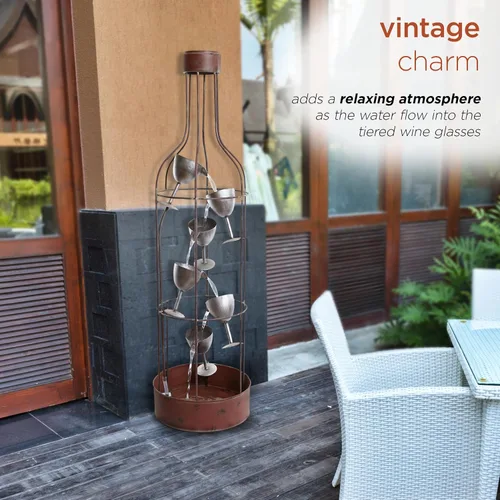 Vista 7 de Alpine Corporation IPS210 Fuente de agua ecléctica rústica con forma de botella con copas de vino escalonadas, 44 pulgadas, marrón