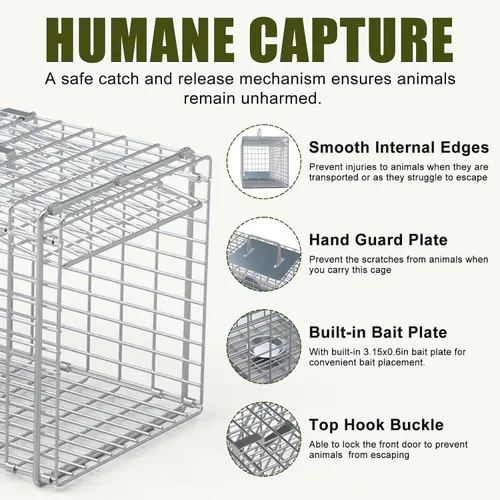 Vista 5 de Humane Live Animal Trap 27'' Collapsible Steel Rodent Cage