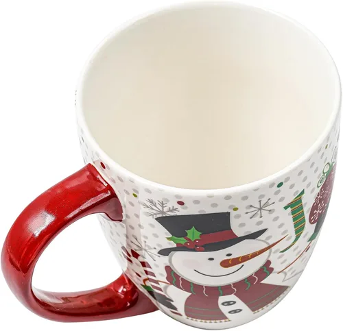 Vista 8 de Topadorn Juego de 4 Tazas Navideñas, Tazas de Café Festivas con Asa, Tazas de Café de Cerámica de 18 oz - Regalo para Familia y Amigos, Ideal