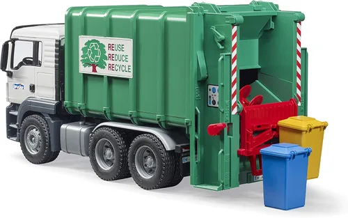 Vista 4 de Bruder 03763 Man TGS - Camión de basura con carga trasera, verde, escala 1:16