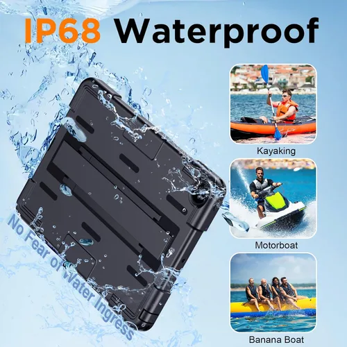 Vista 5 de Funda para iPad de 9ª generación de 10.2 pulgadas, grado militar, a prueba de caídas IP68, impermeable, con protector de pantalla, soporte y correa