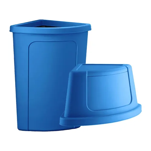Vista 9 de Cubo de basura escolar con tapa de puerta de empuje, cubo de basura redondo de esquina de 21 galones, resistente a las grietas, bote de basura Negro