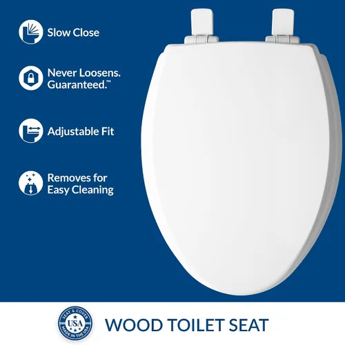 Vista 2 de Mayfair Cassel Asiento de inodoro de cierre lento, fácil de limpiar, asiento de madera antideslizante de alta calidad, fácil de instalar, fabricado