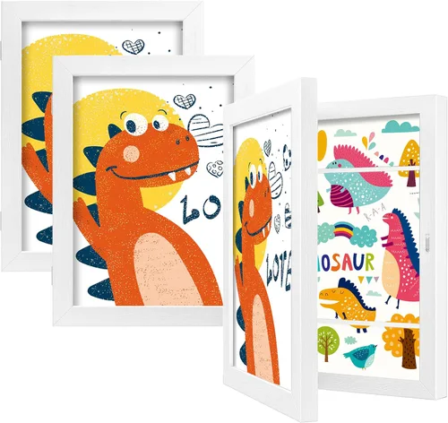 Vista 18 de BAIJIALI Marcos de arte negros para obras de arte infantiles, apertura frontal con capacidad para 150 dibujos, manualidades 3D, 2 paquetes de 8.5 x