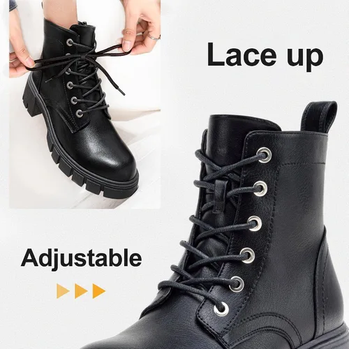 Vista 6 de Vepose Botines de combate 9626 para mujer, plataforma con cordones y tacón grueso con cremallera lateral