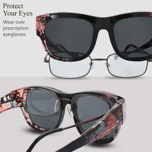 Vista 4 de The Fresh - Lentes de sol polarizados, de alta definición y envolventes para uso sobre anteojos - Estuche de piel para anteojos
