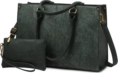 Vista 22 de LOVEVOOK - Bolsa de mano para laptop para mujer, bolsa de trabajo profesional de 15.6 pulgadas con embrague a juego, bolsa de cuero vintage