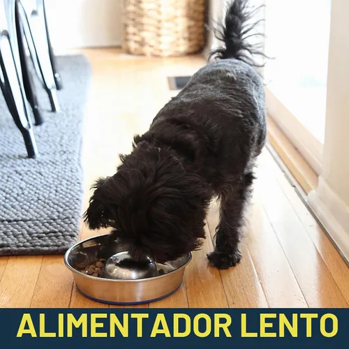 Vista 3 de OurPets Durapet Tazón de alimentación lenta Premium de acero inoxidable para perros, plateado, pequeño (2040010300)