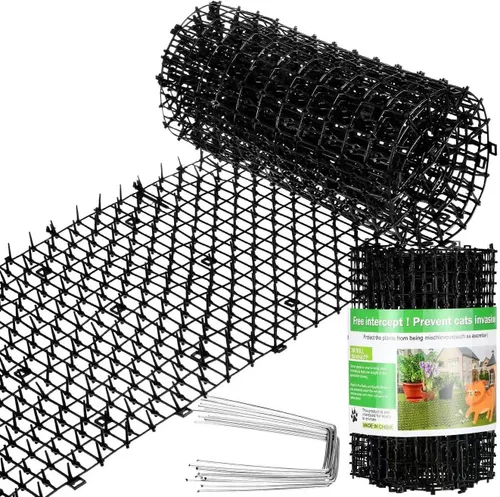 Vista 7 de Sanwuta Tapete disuasorio para gatos de 26.3 pies, 2 piezas, tapete disuasorio para gatos al aire libre con púas, tiras de espinillas para Gris