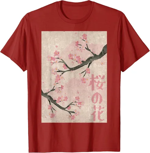 Vista 69 de Cherry Blossom Japanese Vintage Woodblock Japan Pink Sakura T-Shirt Asphalt Grey