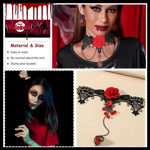 Vista 5 de Gargantilla negra para mujer, accesorios góticos, vampiros y steampunk - Disfraces de Halloween