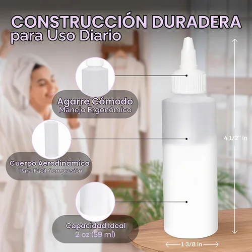 Vista 3 de BRIGHTFROM Botellas aplicadoras con tapa giratoria, botellas de plástico vacías de 2 onzas, recargables, boquilla de apertura/cierre, multiusos